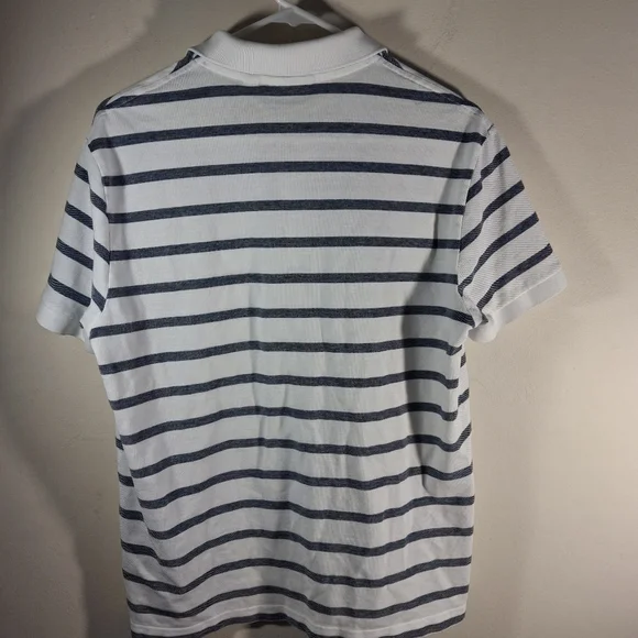 Lacoste Big Gator White & Gray Striped Short Sleeve Polo Shirt Size FR 5 L - Picture 2 of 5